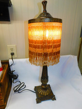 Vintage Tall Table LAMP with BEADED FRINGE Sh...