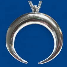 OVERSIZED SILVER CRESCENT MOON PENDANT long chain necklace wiccan goth Z8