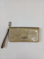 COACH CLUTCH WALLET WRISTLET GOLD SILVER METALLIC LOGO CARD HOLDER ZIP LEATHER