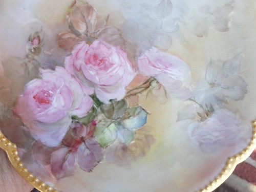 ANTIQUE D&C FRANCE LIMOGES FLORAL PINK ROSES HEAVY GOLD PAINTED PORCELAIN PLATE - Picture 7 of 8