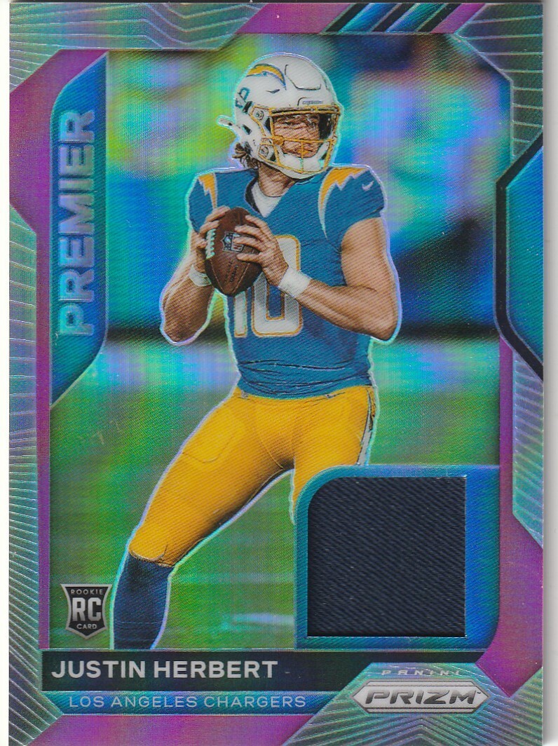 2020 Prizm Justin Herbert Pink Prizm Premier Rookie RC Jersey Chargers