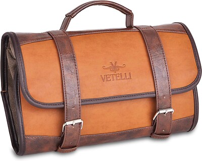 Vetelli Foldable Leather Travel Toiletry Bag with 4 Pockets - Open Box
