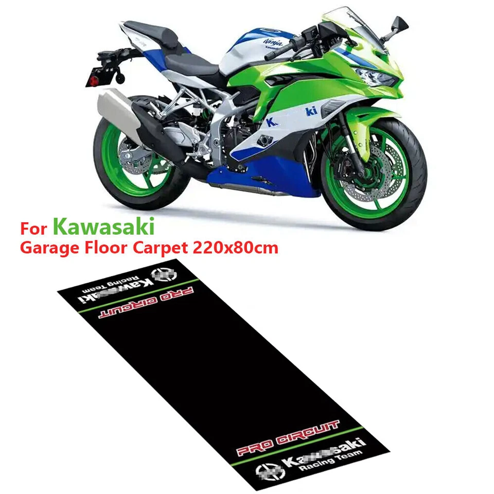 Motorcycle Mat Workshop Mat For Kawasaki Garage Floor Carpet Pit 220x80cm Green - Image 2 of 3