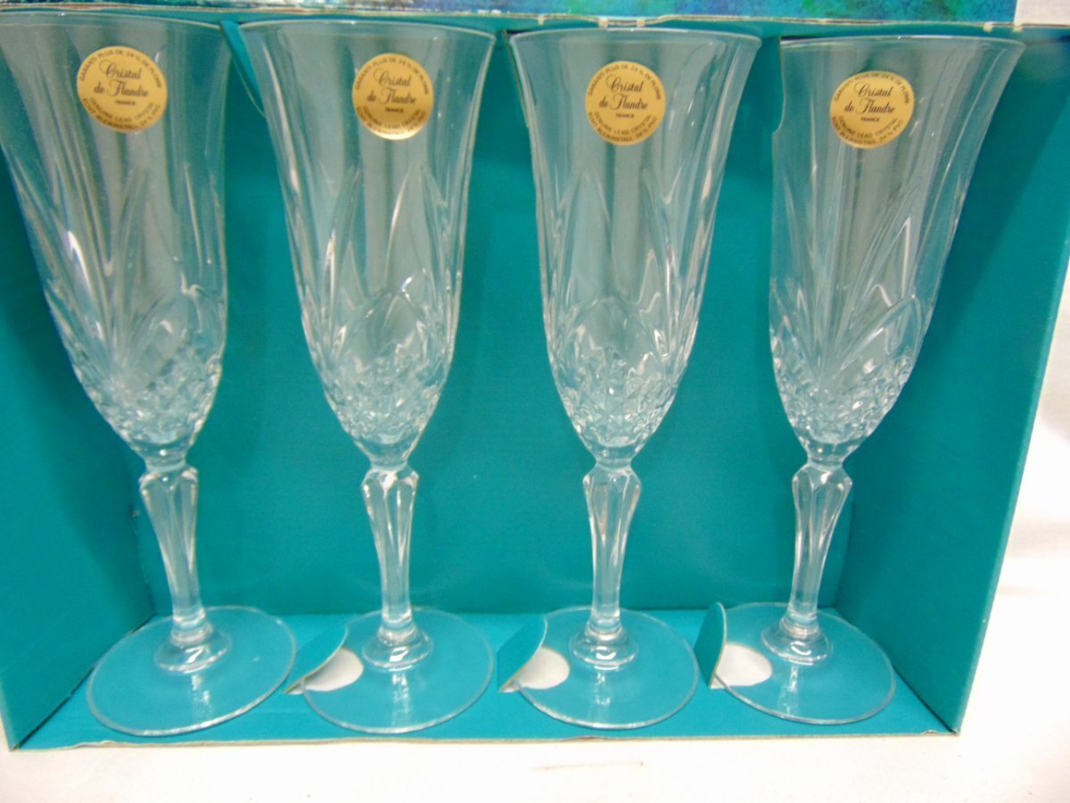 4 Salzburg Cristal de Flandre 24 Lead Crystal Glass Stemware Flutes