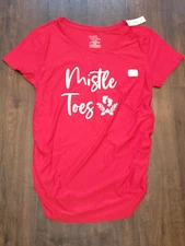 Time and Tru Maternity Shirt Red Mistle Toes Christmas Sz S M L XL XXL 4-20