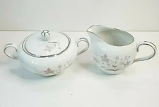 Vintage Fine Porcelain China BETH Japan Floral Cream & Sugar Bowl Silver Trim 