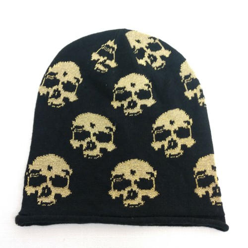black gold skull beanie cap 