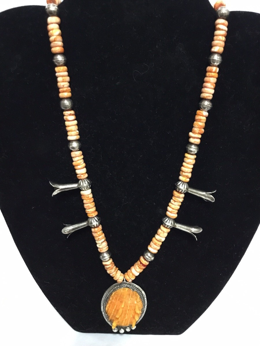 Rare Vintage Native American Jewelry Navajo Sterling Silver Shell Fetish Squash Blossom Necklace Old Rare Vintage Native American Jewelry Navajo Sterling Silver Shell Fetish Squash Blossom Necklace Old