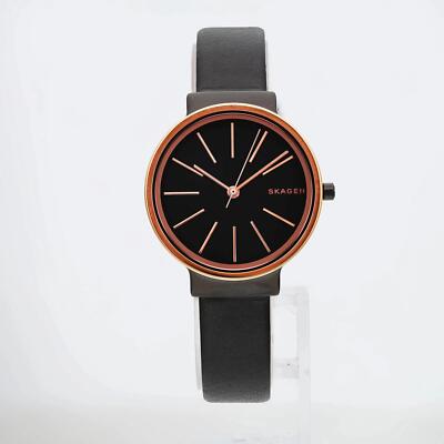 Skagen Ancher 30mm Rose-Gold Tone Black Dial Leather Ladies Watch SKW2480