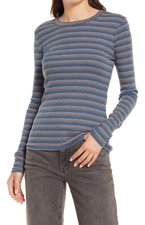 MADEWELL WOMEN'S GIVAN STRIPE LONG SLEEVE FINE RIBBED CREWNECK TEE TOP Sz M