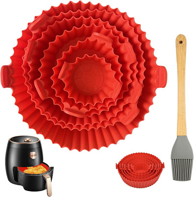 6 PCS Silicone Air Fryer Molds with Brush - Versatile Baking Set for Oven & Micr