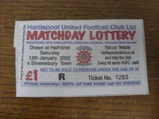 12/01/2002 Matchday Lottery Ticket: Hartlepool United v Shrewsbury Town
