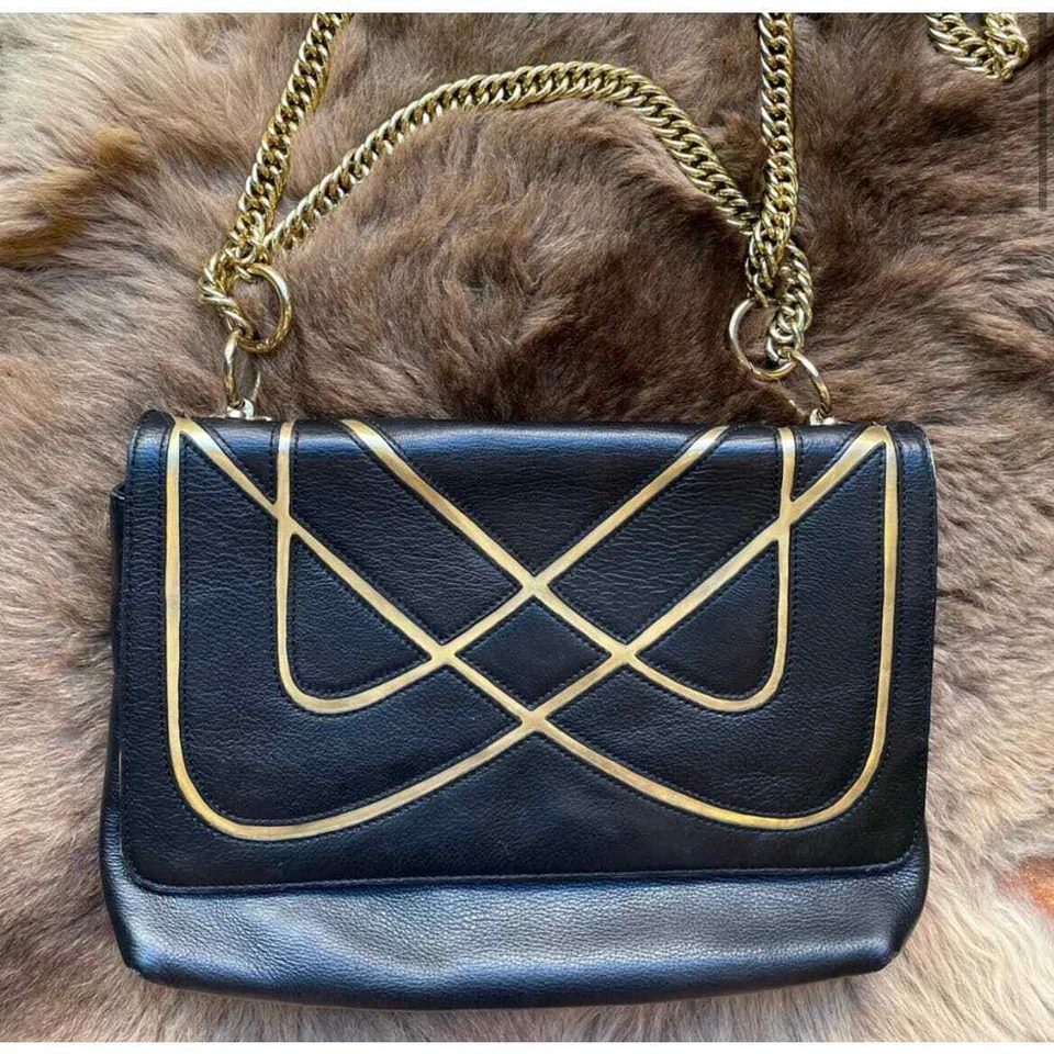 Bolso bandolera/de mano de cuero Halston vintage Foto 4 de 4