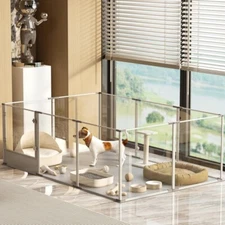 XXL Dog Whelping Box with Pee Pad Clear Pet Playpen Exercise Fence 71x48x24 inch