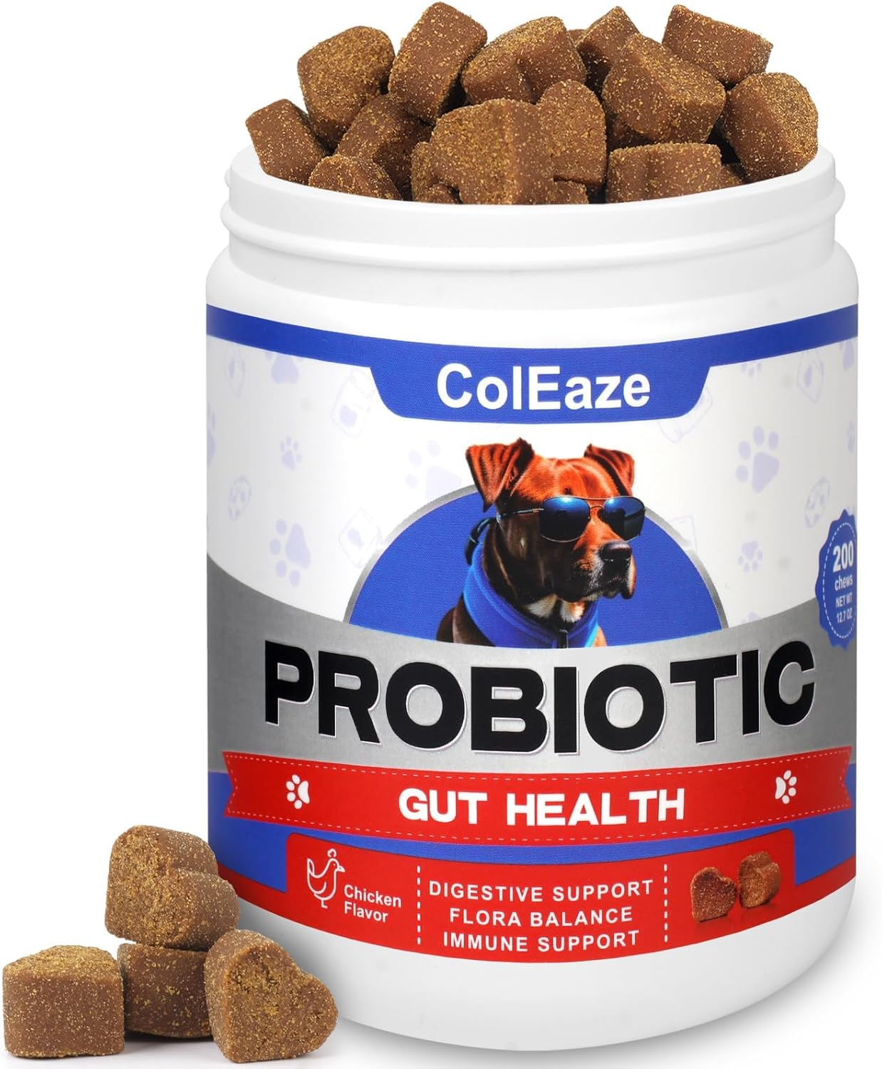 Probiotics for Dogs, 200 Count Soft Chews with Prebiotics, 6 Digestive Enzymes f