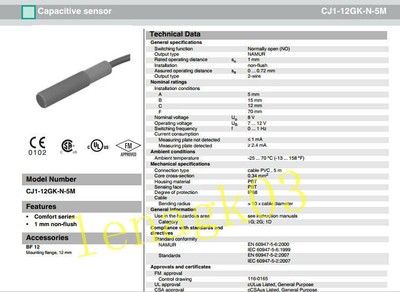   P+F NIB   CJ1-12GK-N CAPACITIVE SENSOR 8VDC 1mm NON-  #W7
