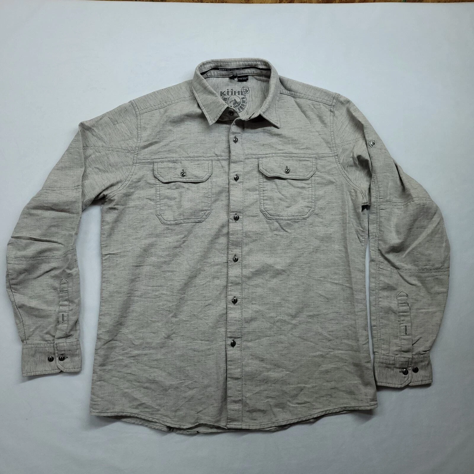 Kuhl Men's Large Gray Long Sleeve Button Up Shirt Mountain Grown Outdoors EUC