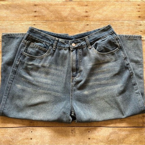 Y2K Size 28" Unisex Streetwear Jeans 3/4 Legs High Rise - Picture 8 of 9