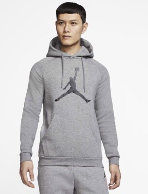 Herren Nike Air Jordan Jumpan Pullover Hoodie Logo Fleece Dark Heather Grau Schwarz