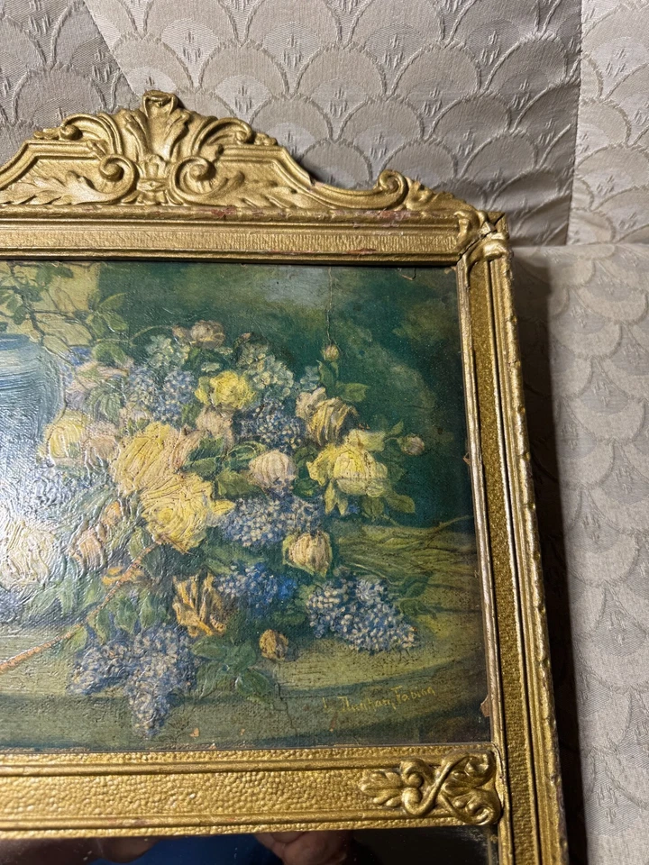 Espejo vintage con marco de madera con panel superior estampado floral -32,0" de alto x 13,5" de ancho Foto 4 de 4