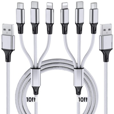 2 Pack 3-in-1 Multi Charger with 10FT Type-C USB Cable for Samsung Galaxy S10/S9