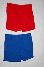 Baby Boys 2 LOT SHORTS Dressy Casual BRIGHT RED  BLUE Elas Waist 2 Pocket 12 MO