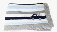 Carter  s Child of Mine Puppy Dog Truck Blue Gray White Stripe Baby Blanket