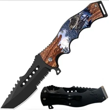 8.5" Tactical Wolves Spring Assisted  Pocket Knife - Cleaver Blade