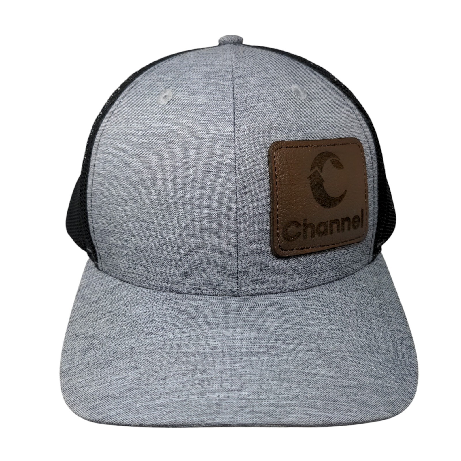 Channel Leather Patch Snapback Mesh Back Trucker … - image 1
