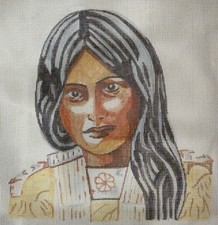 Hand-Painted NATIVE AMERICAN INDIAN WOMAN Needlepoint Canvas 12.5" x 13" Ver 1