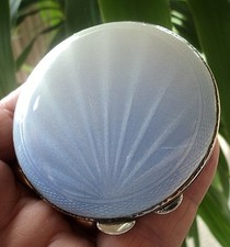 Kunst Deko Sterlingsilber & Verblassen Blau Auf Weiß Emaille Sunburst Kompakt H/