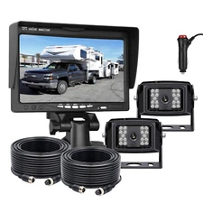 2x 4PIN Backup Camera with 7 Inch Monitor Remote 12-24v For RV Truck Camper Van