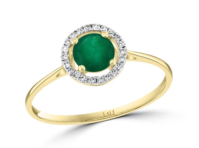 14k Yellow Gold 0.52ct Emerald & Diamond Halo Engagement Ring For Her 1.19g 14k Yellow Gold 0.52ct Emerald & Diamond Halo Engagement Ring For Her 1.19g