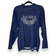 Harley Davidson Size Large Long Sleeve Mock Neck Shirt Blue Motorcycle Logo