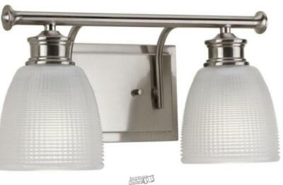 Progress Lighting 2-Light Frosted Prismatic Glass Coastal Bath Vanity Nickel