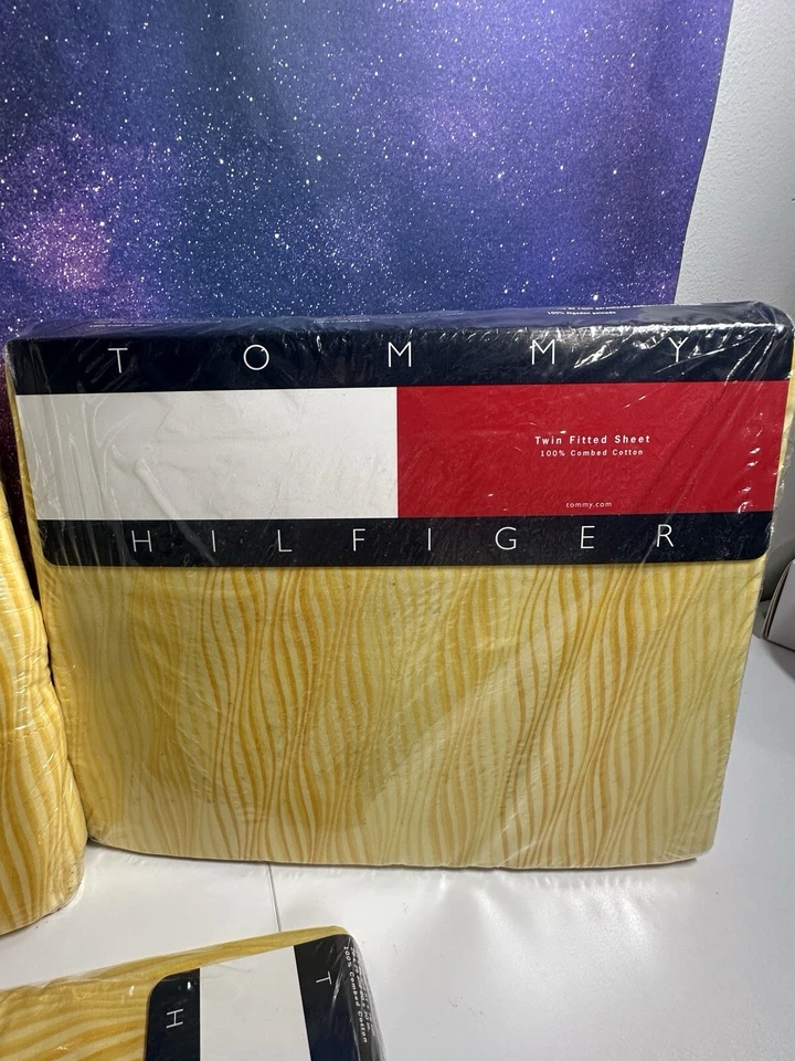 Lote Tommy Hilfiger Vintage: Sábana Ajustable Doble Plana Almohada Algodón Amarillo NUEVO Y2K Foto 3 de 4