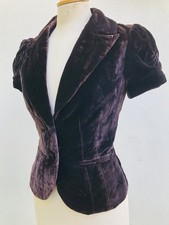 Arden B Aubergine Viscose Silk Velvet Short Ruched Sleeve Jacket 8 Petite