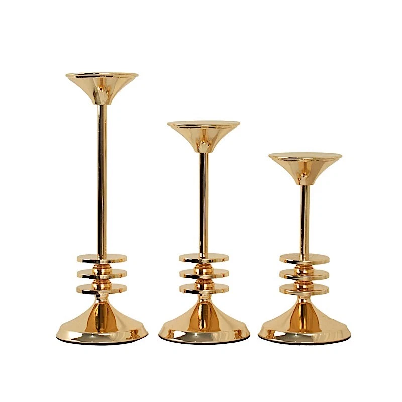 3 Soportes de Candelabros Dorados Diseño de 3 Discos CANDELABROS Conjunto Fiesta Eventos Foto 4 de 4