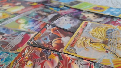 stack of real pokemon cards (ex,gx,vmax,full art,vstar)