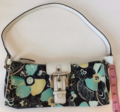 Nine West Shoulder Bag Turquoise Green Tropical Flowers Buckle Small Short Strap - Picture 11 of 11