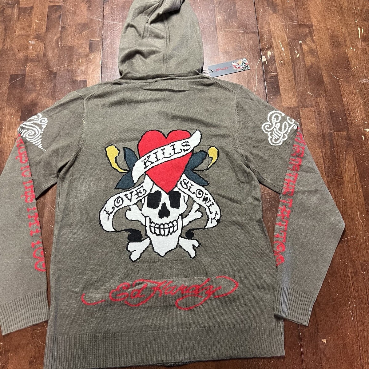 NWT Ed Hardy XL Love Kills Slowly Lambs Wool Blend Full Zip Hoodie  