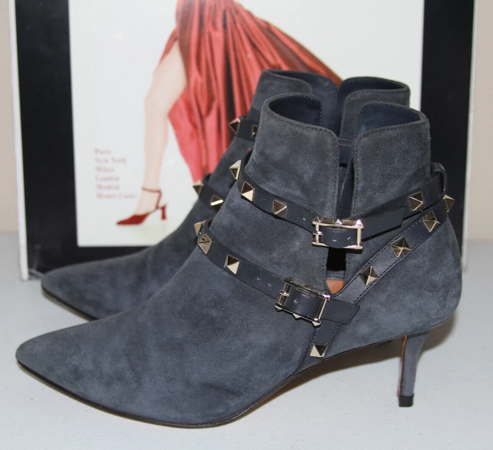  Valentino Garavani Rockstud Gamuza Medio Botines Talla 36 1/2 6.5 #DS Foto 3 de 4