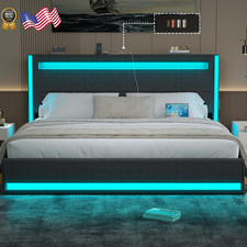 King Size LED Bed Frame with Adjustable Headboard & USB/Type-C Charging