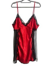 Secret Treasures Red and Black Satin Lace Lingerie Slip Dress 2X