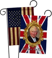 King Charles III Porch Decor American Flag Banner Pack Wall Art Patio Garden