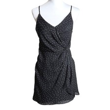 Lulus Polka Dot Faux Wrap Mini Dress Black Womens Size XS
