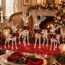 4 Pcs Christmas Acrylic Reindeer Figurines Clear Deer Ornaments