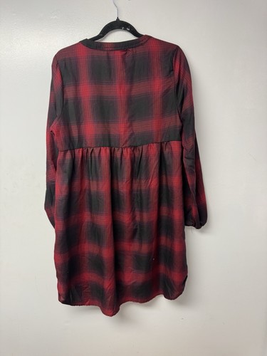 Knox Rose NWT Plaid Smocked Tunic Dress Red Black Long Sleeve Women’s Large - 第 5/10 張圖片