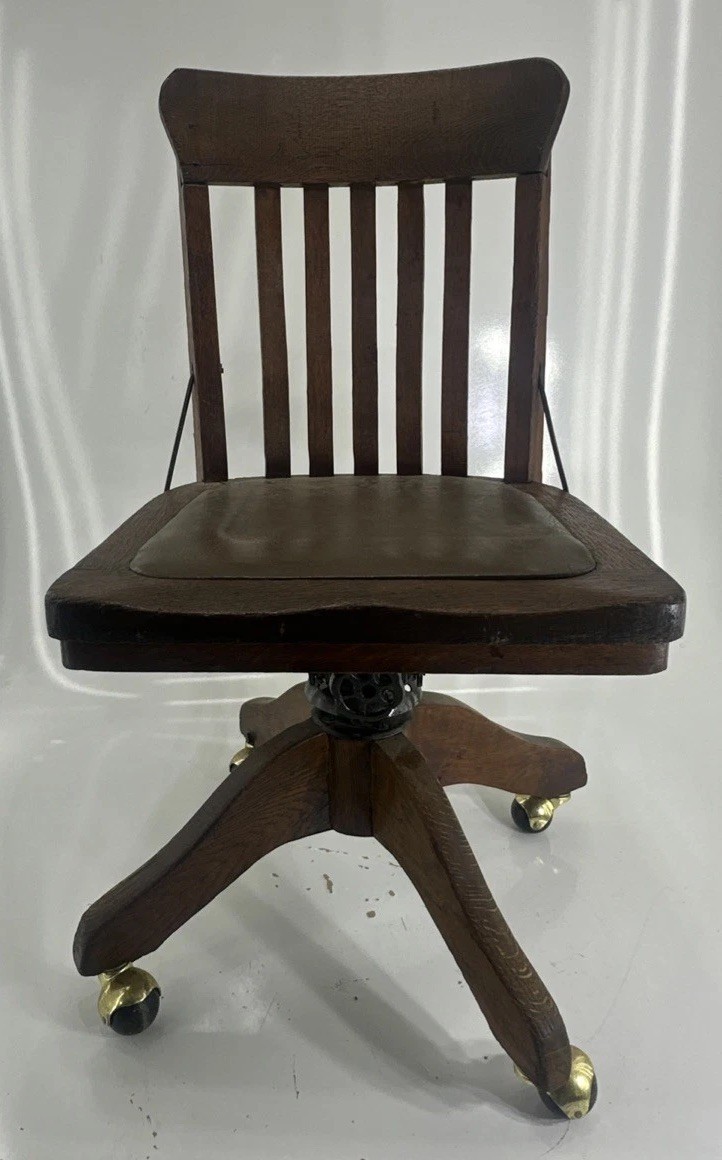Antique Heywood Wakefield Swivel Oak Banker/Office Chair | eBay