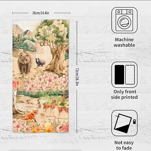 Hand Towels,Set of 2 Brown Bear, Fox and DeerAbsorbent Soft Towel Forest Animal - Imagen 2 de 7
